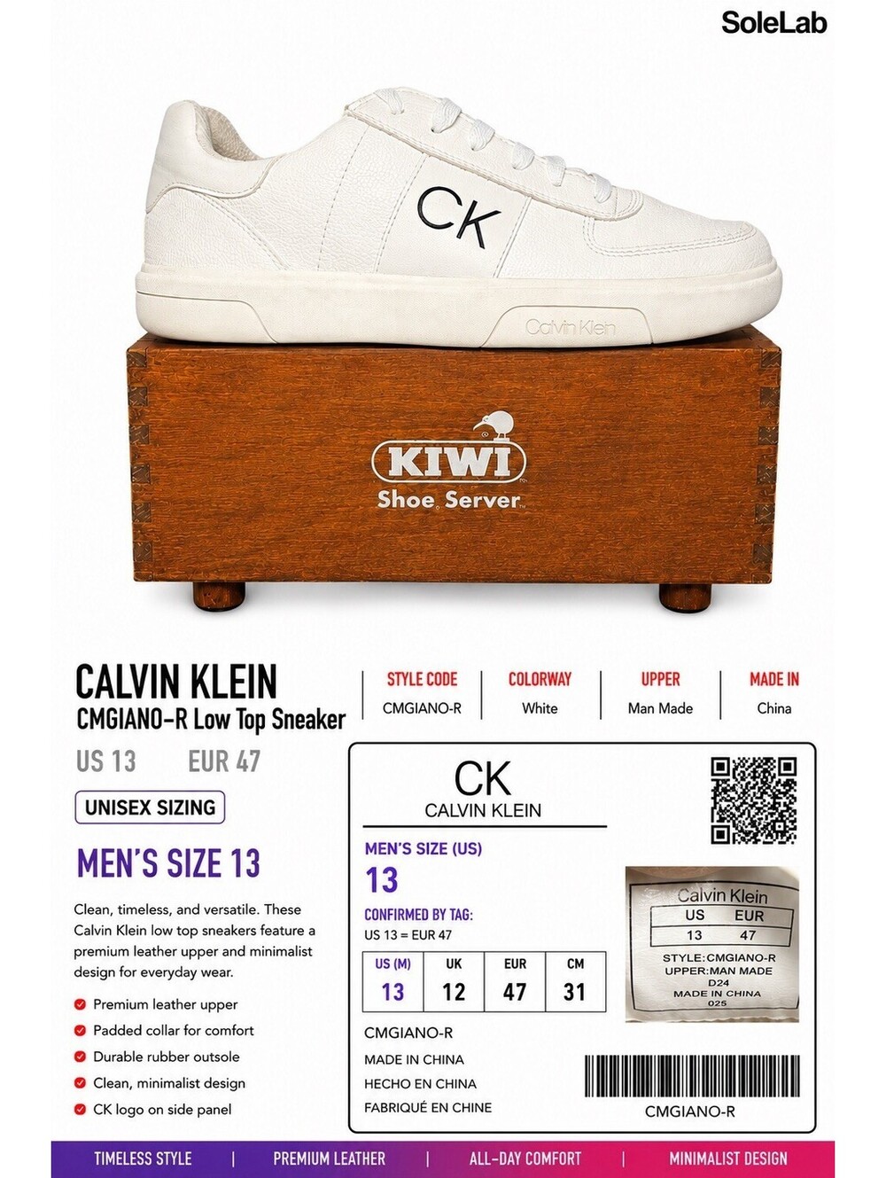 Calvin Klein CMGIANO-R Sneakers Men’s 13 White Low Top Casual Shoes CK EUR 47